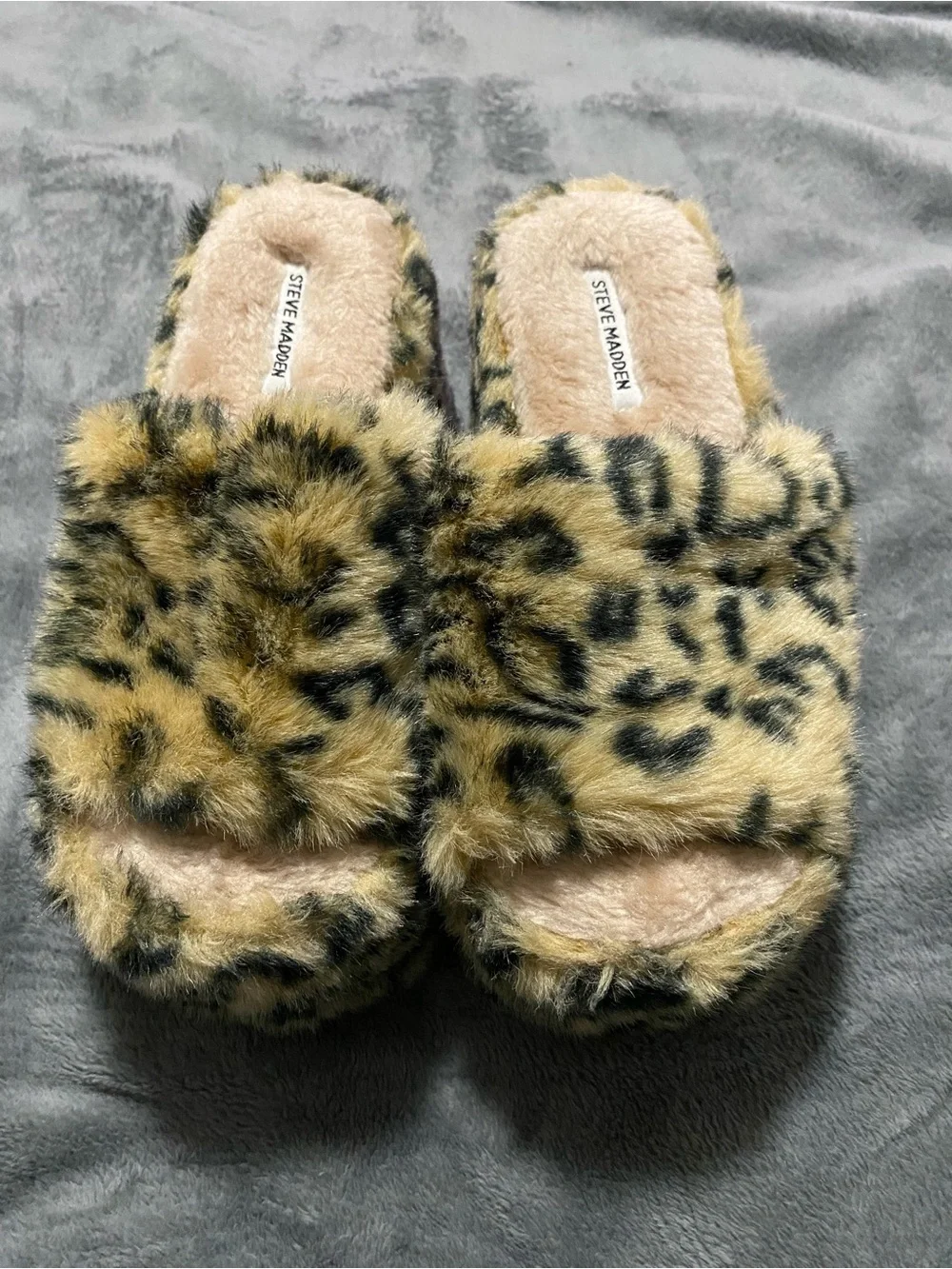 Steve Madden Leopard Faux Fur Slide Slippers - Tan and Black